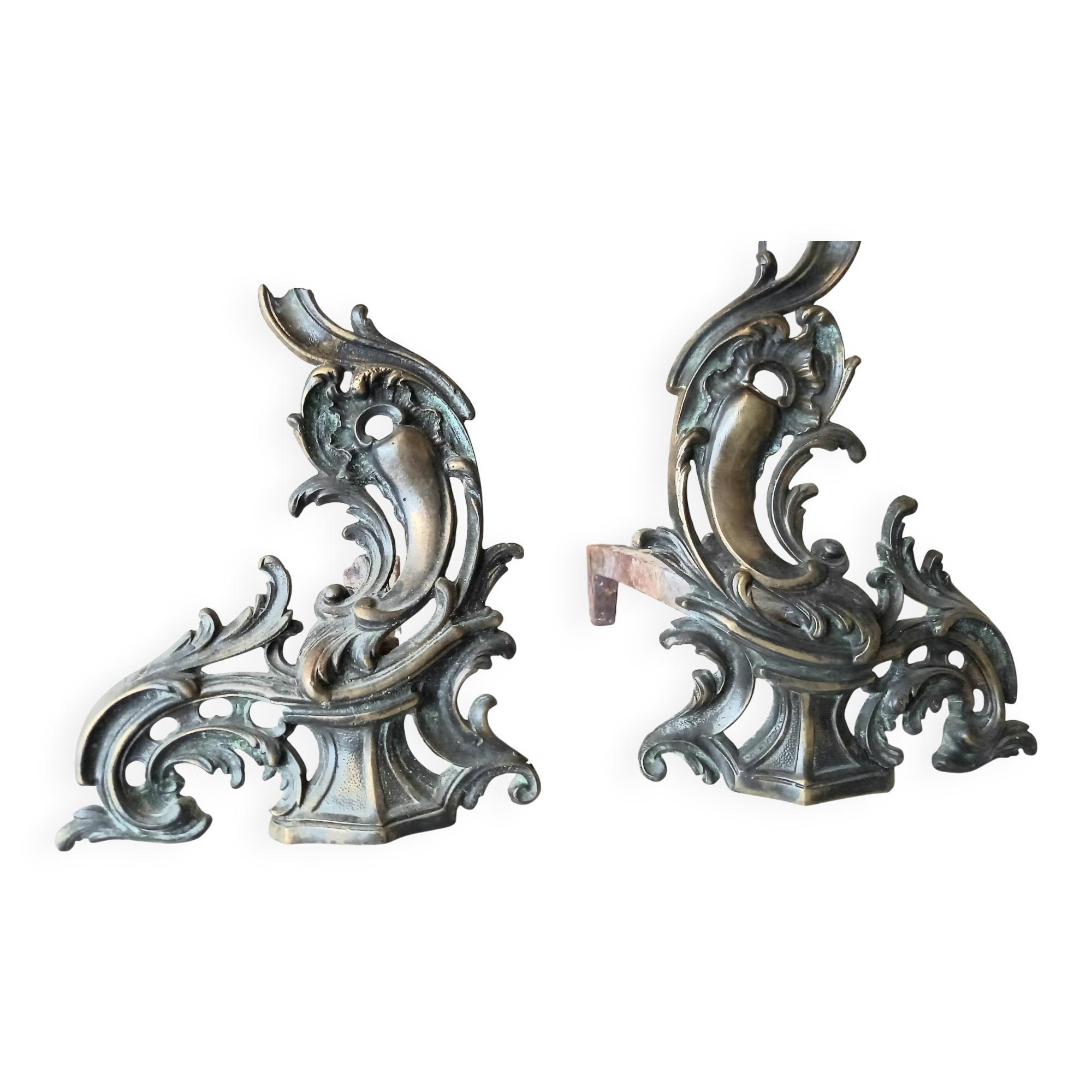 Louis XV bronze and cast iron chenets