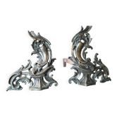 Louis XV bronze and cast iron chenets