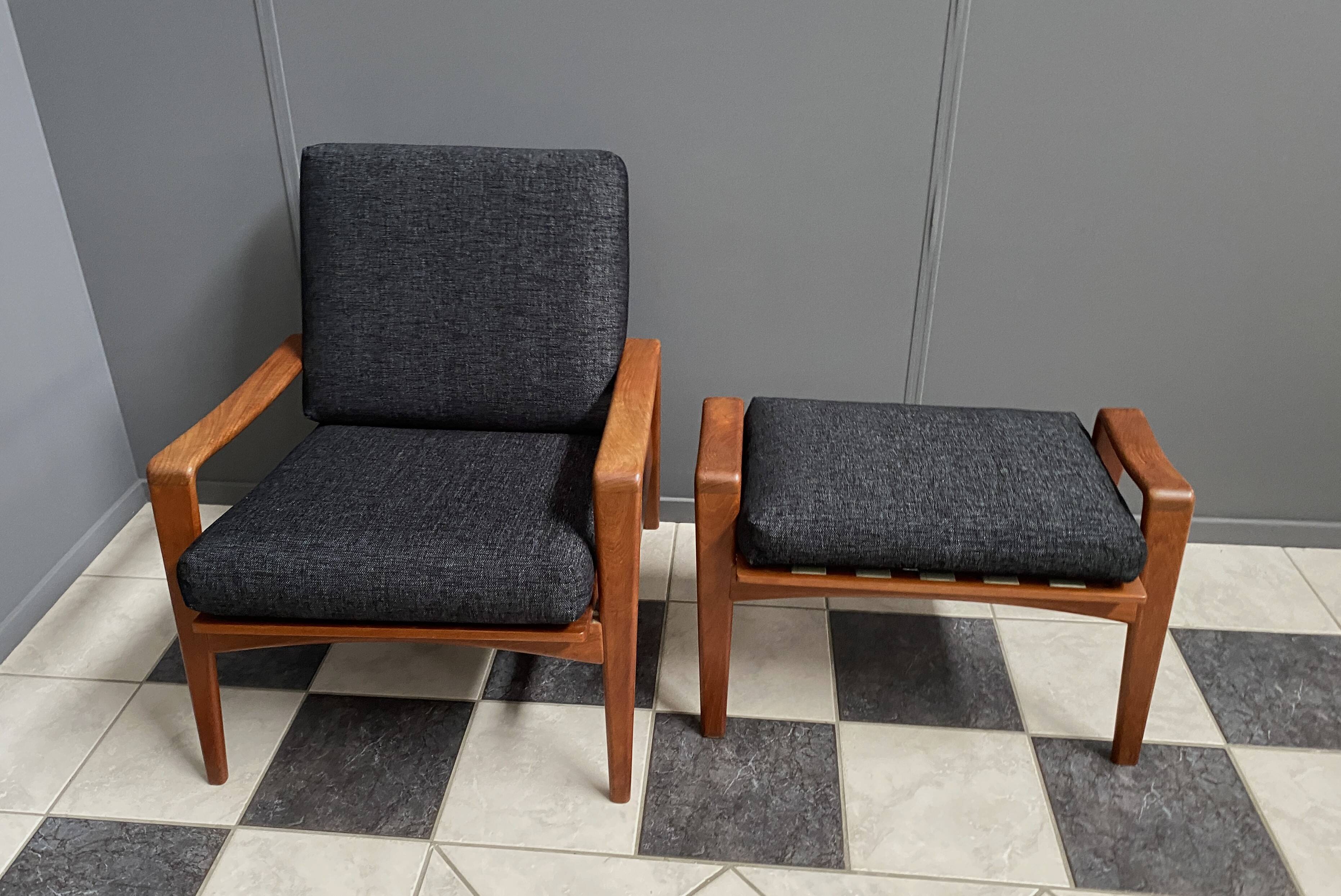 Arne Wahl Iversen Danish Teak chair for Komfort Denmark with Ottoman 1960s