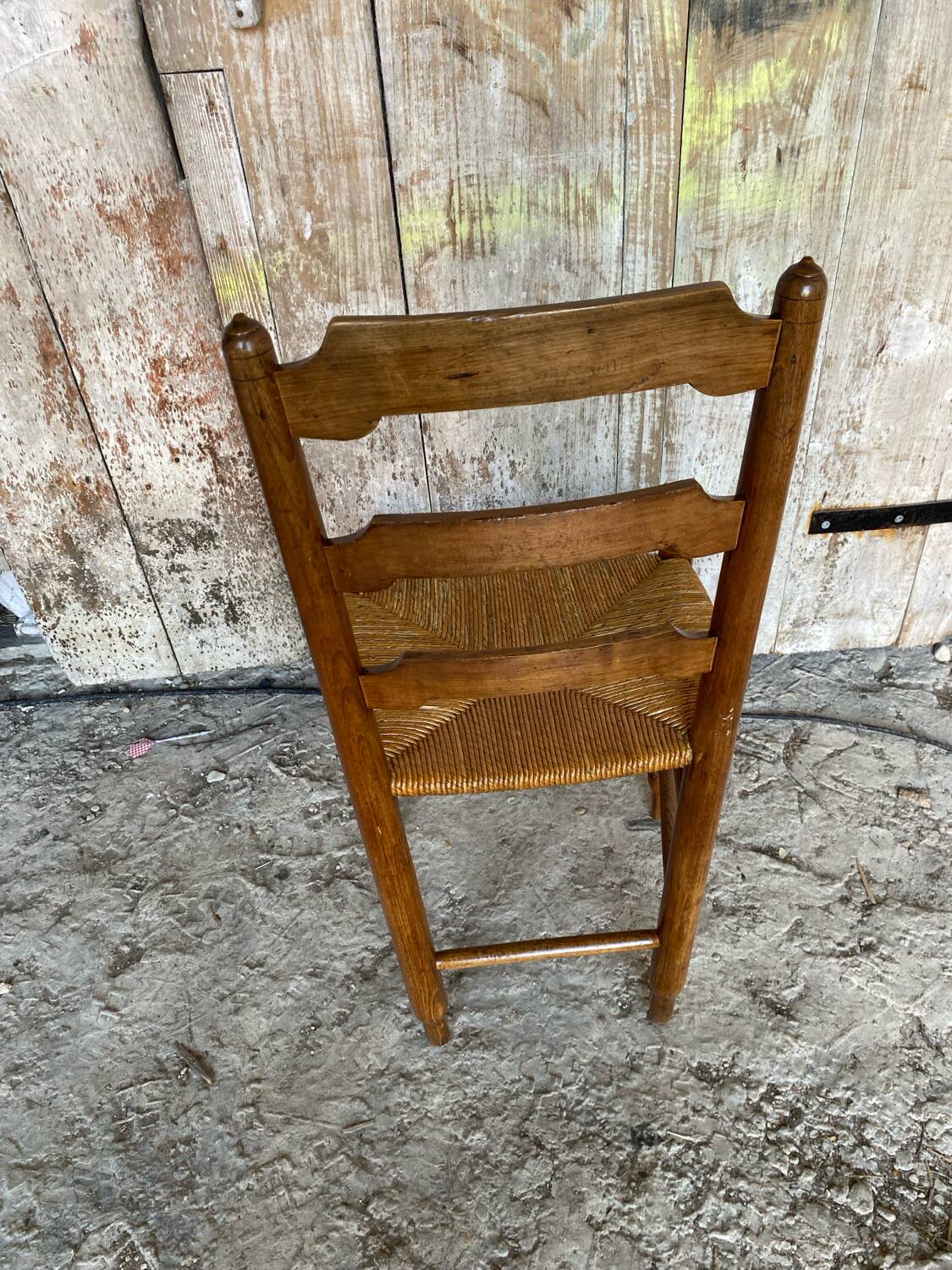 Antique Turned Wood Chair + Woven Straw Seat #D822