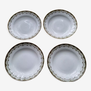 Set de 4 assiettes creuses anciennes en porcelaine de Limoges ULM