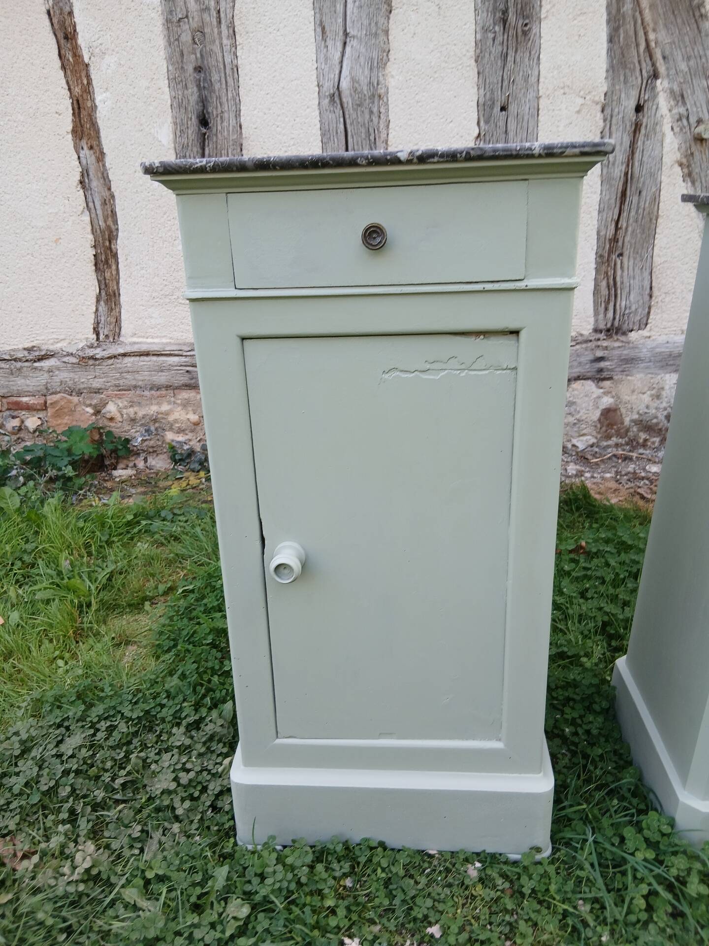 Pairs of bedside tables in Louis Philippe style, Luxembourg green.