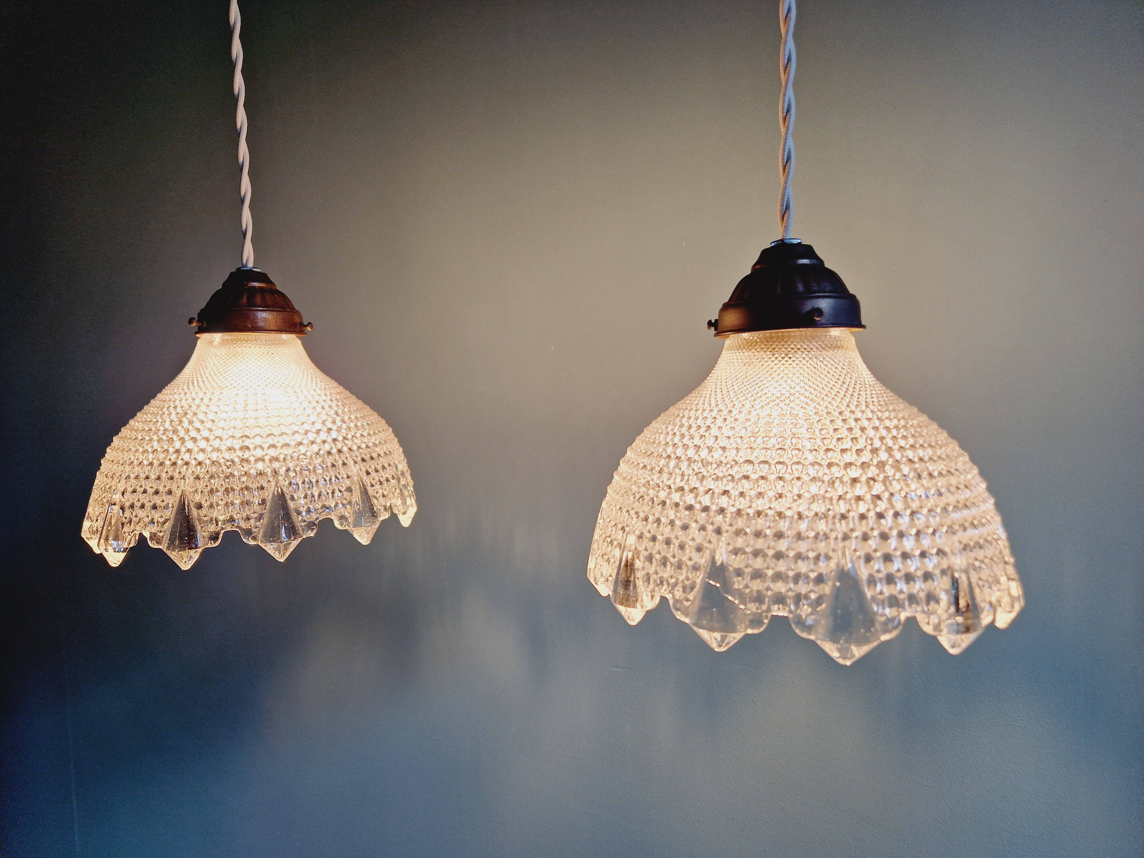 Art Deco scalloped clear glass pendant light, 1920s-30s