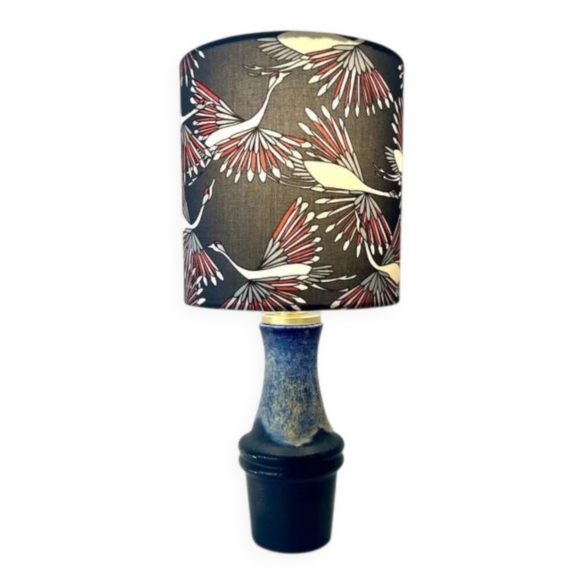 Atmospheric table lamp with crane motif shade made from Scheurich vase.