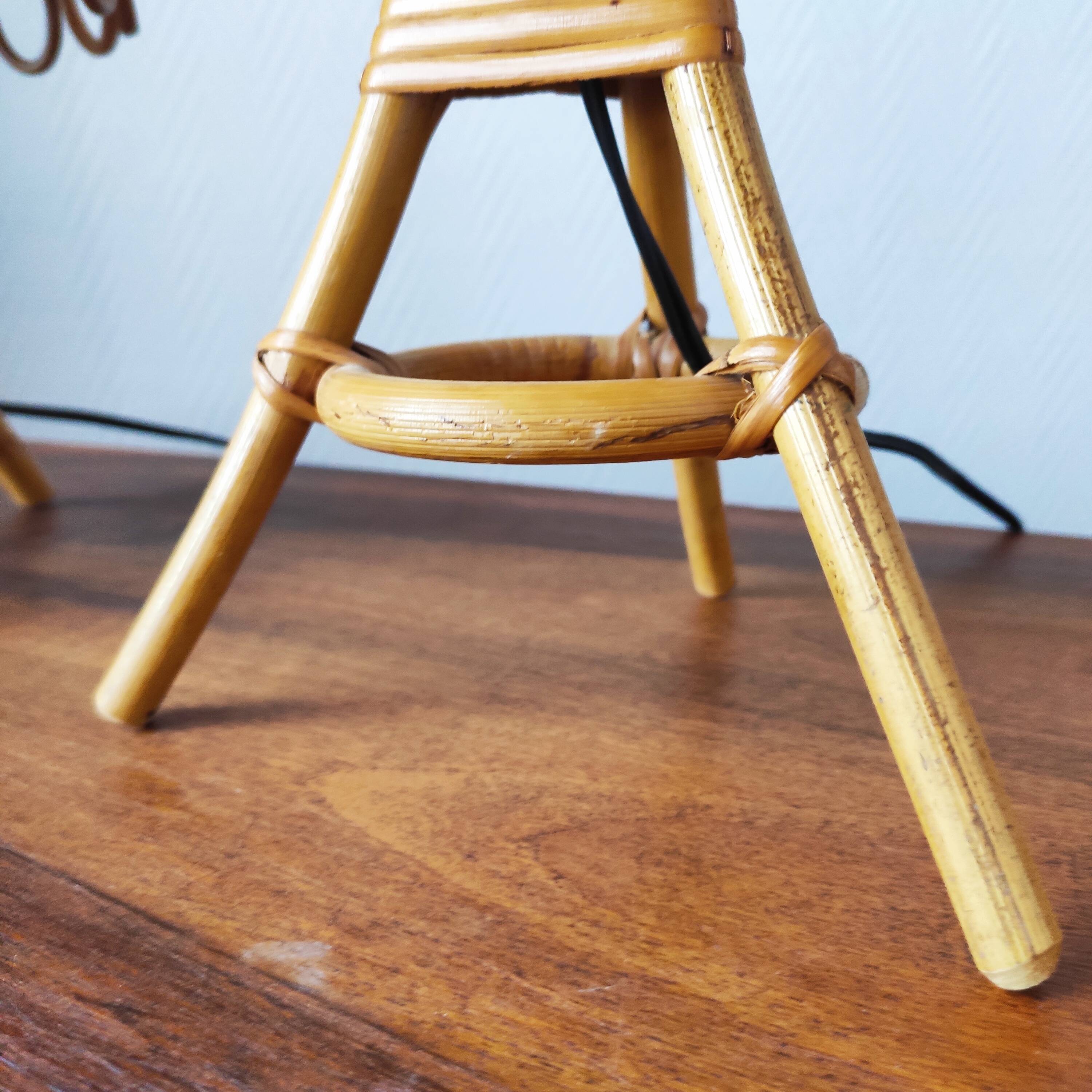 Pair of vintage 70s rattan lamps