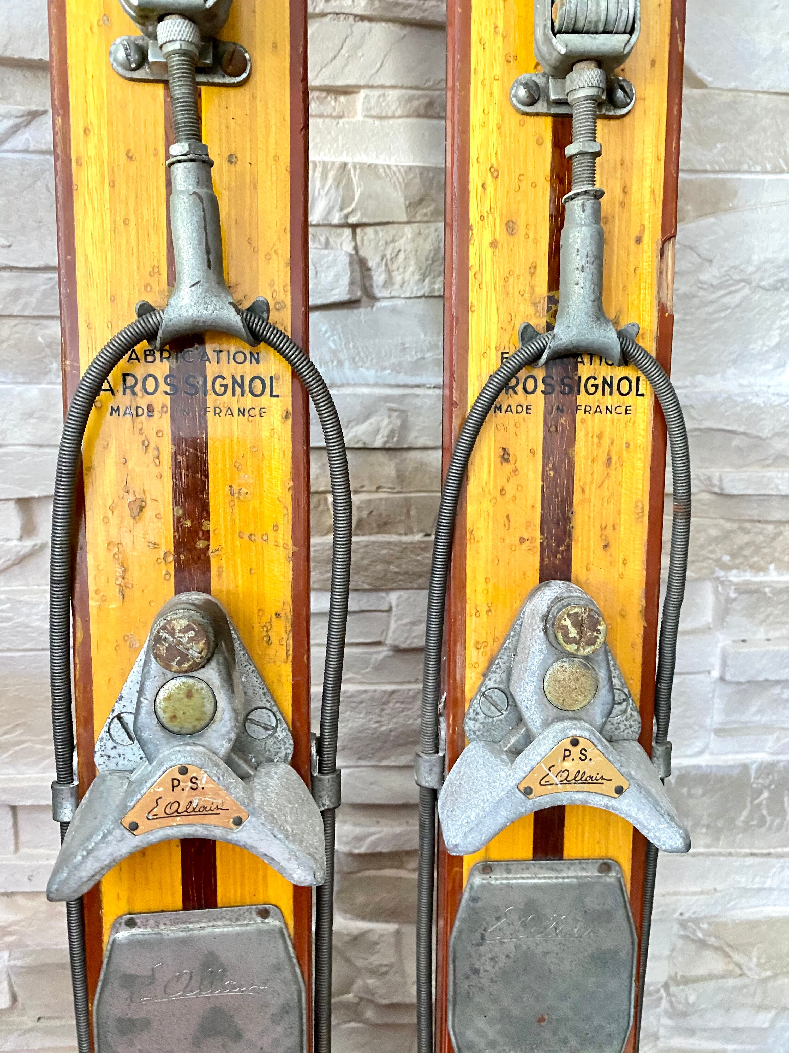Vintage wooden Rossignol Hickory ski pair