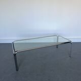 Table basse vintage avec cadre en verre et chrome, années 1970
