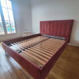 Pink velvet bed and box spring 160x200cm