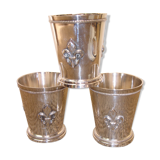 3 silver cups, lily flower