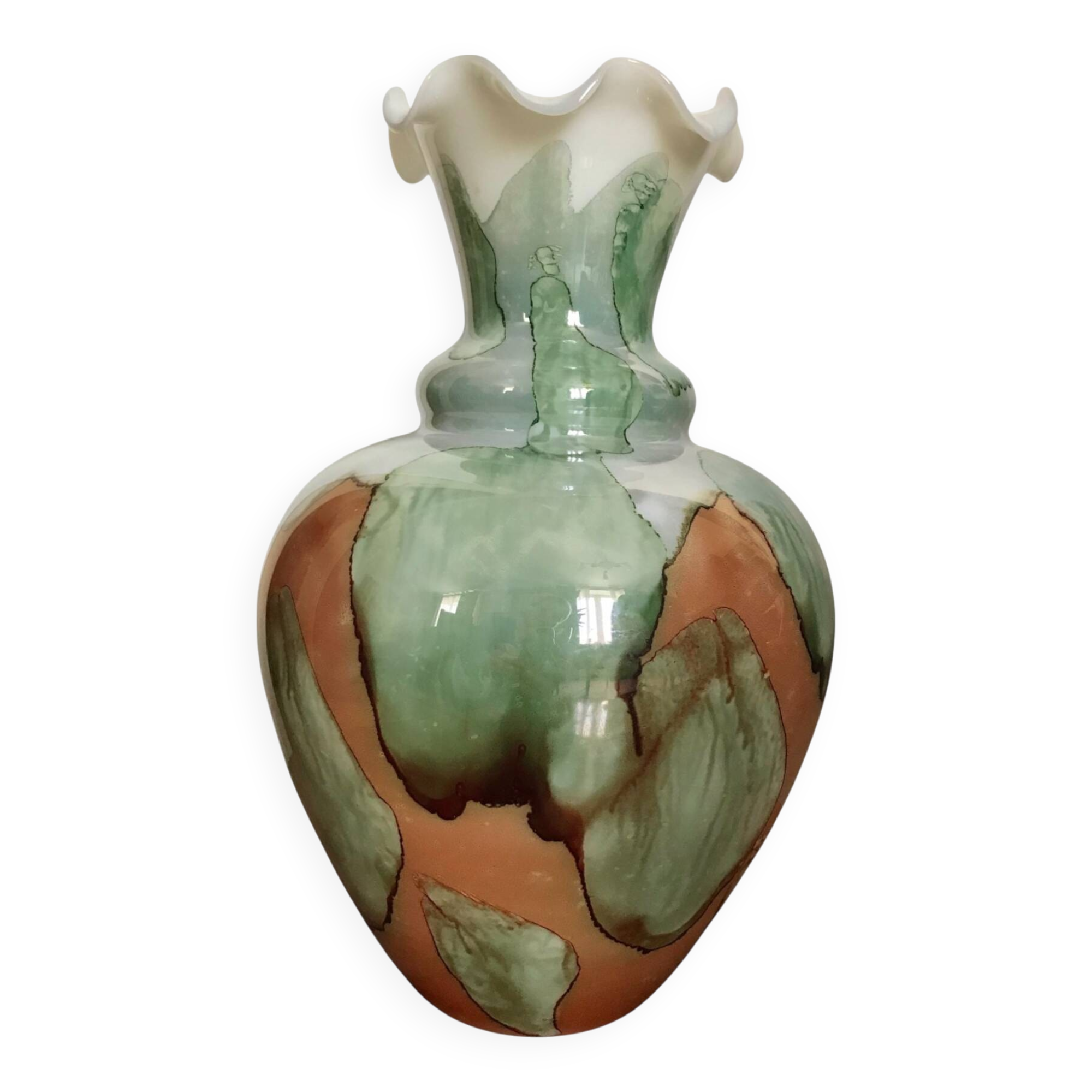 Vintage opaline vase with ruffled neck Stelvia Italy circa 1960