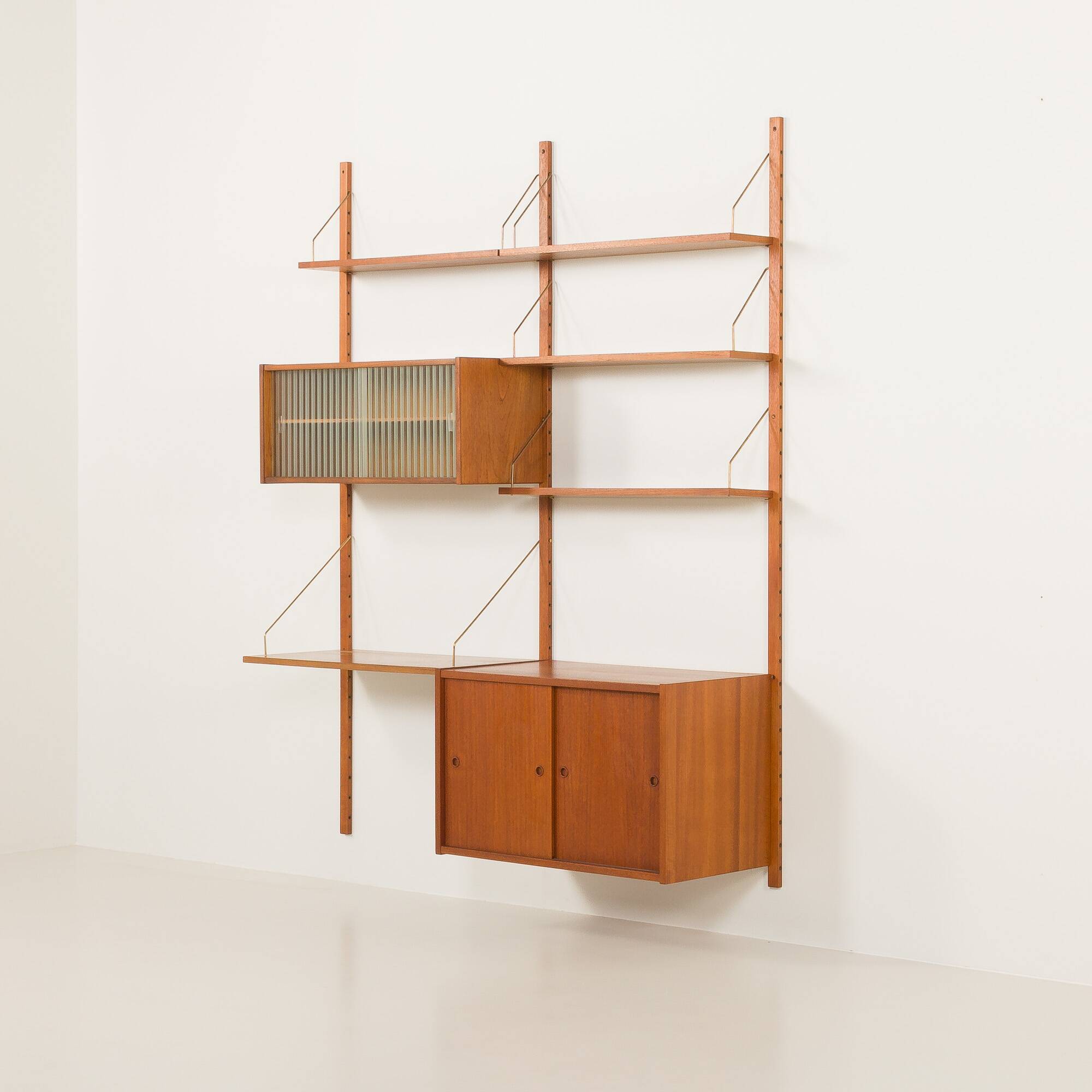 Preben Sorensen two bay teak wall unit, PS systems Randers, Denmark, 1960s
