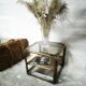 Side table in rattan and smoked glass