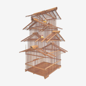 Large old bird cage Bamboo and wood pagoda