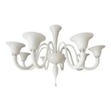 Italian contemporary white Murano glass chandelier in Art Deco style.