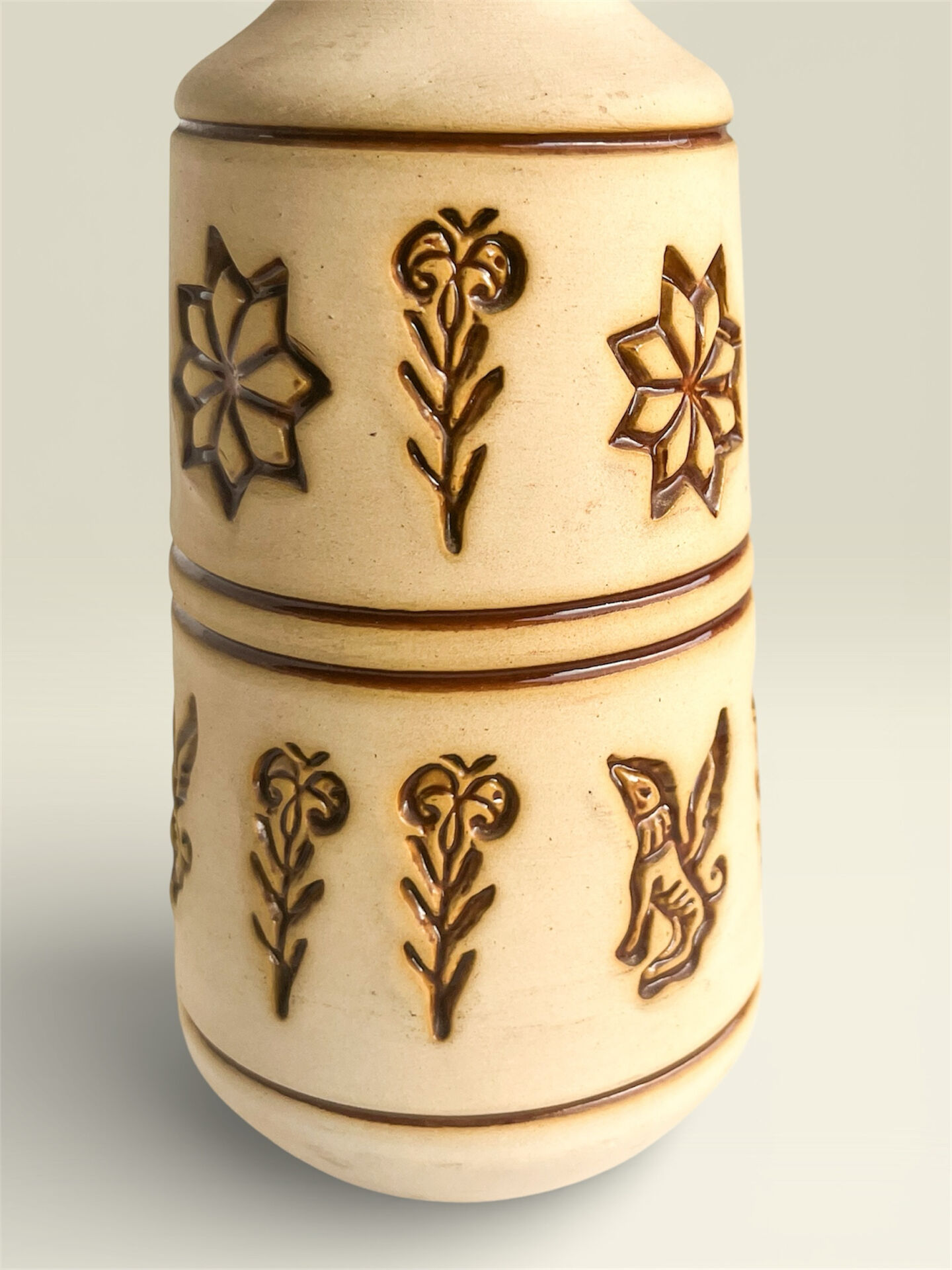 Vintage West Germany Vase in Brutalist and Folkloric Style