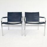 Ensemble de fauteuils klinte par tjord bjorklund pour ikea, chaises vintage design chrome & cuir