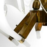 50s brass chandelier with white and transparent Murano glasses Franco Luce