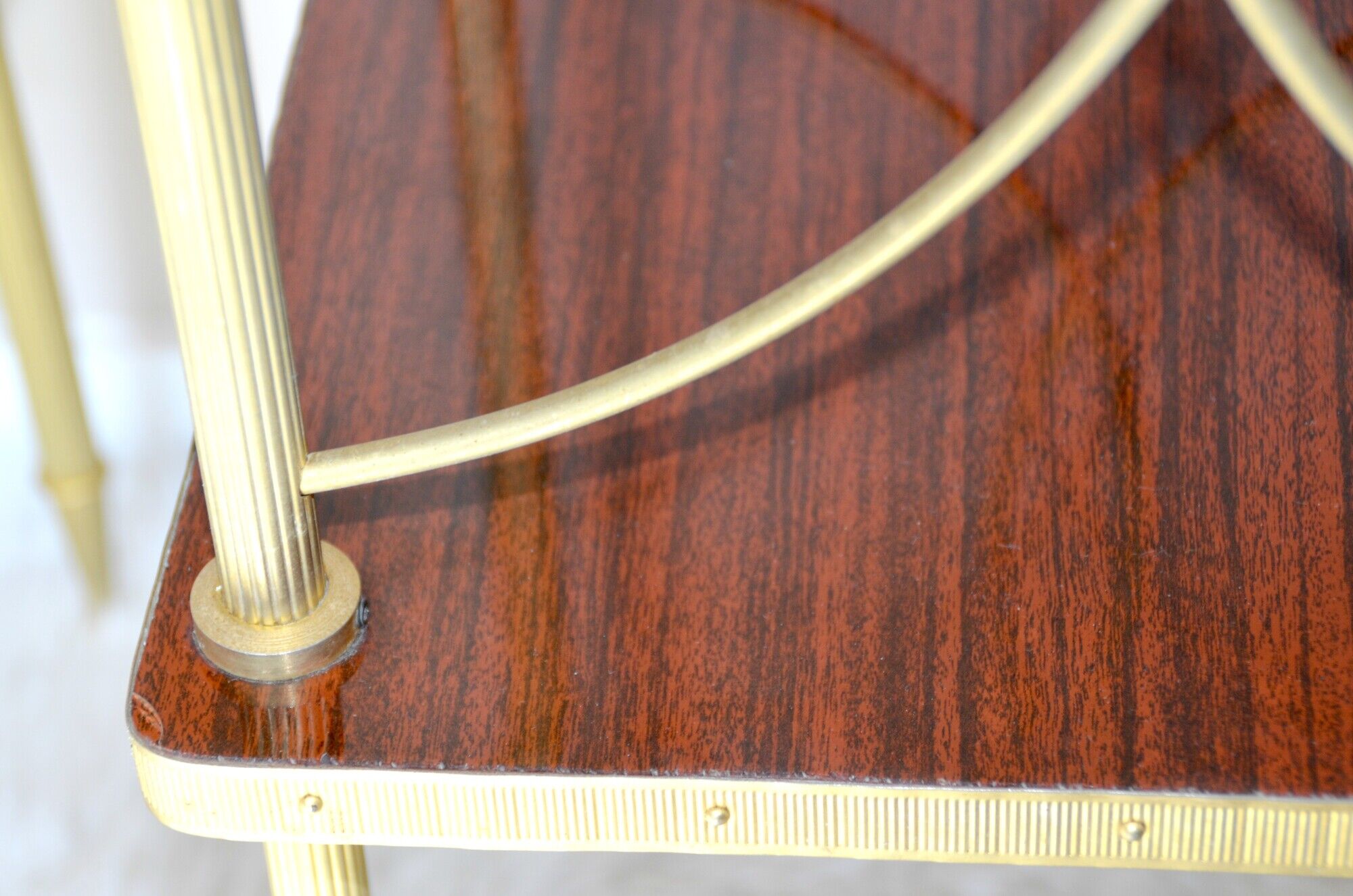 Pair of nightstands vintage formica and brass style rings