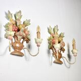 Pair of Italian hand-carved and painted wooden sconces
