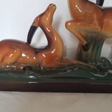 Art Deco ceramic sculpture of a pair of antelopes by Charles Lemanceau