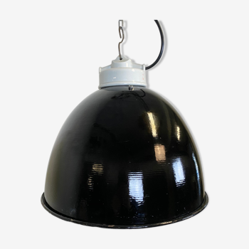 Industrial black enamel lamp with porcelain top, 1950s
