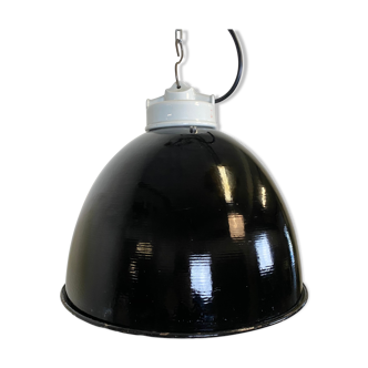 Industrial black enamel lamp with porcelain top, 1950s