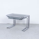 Vintage chromed nesting tables with smoked glass