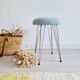 Antique metal and blue velvet stool, 1960s