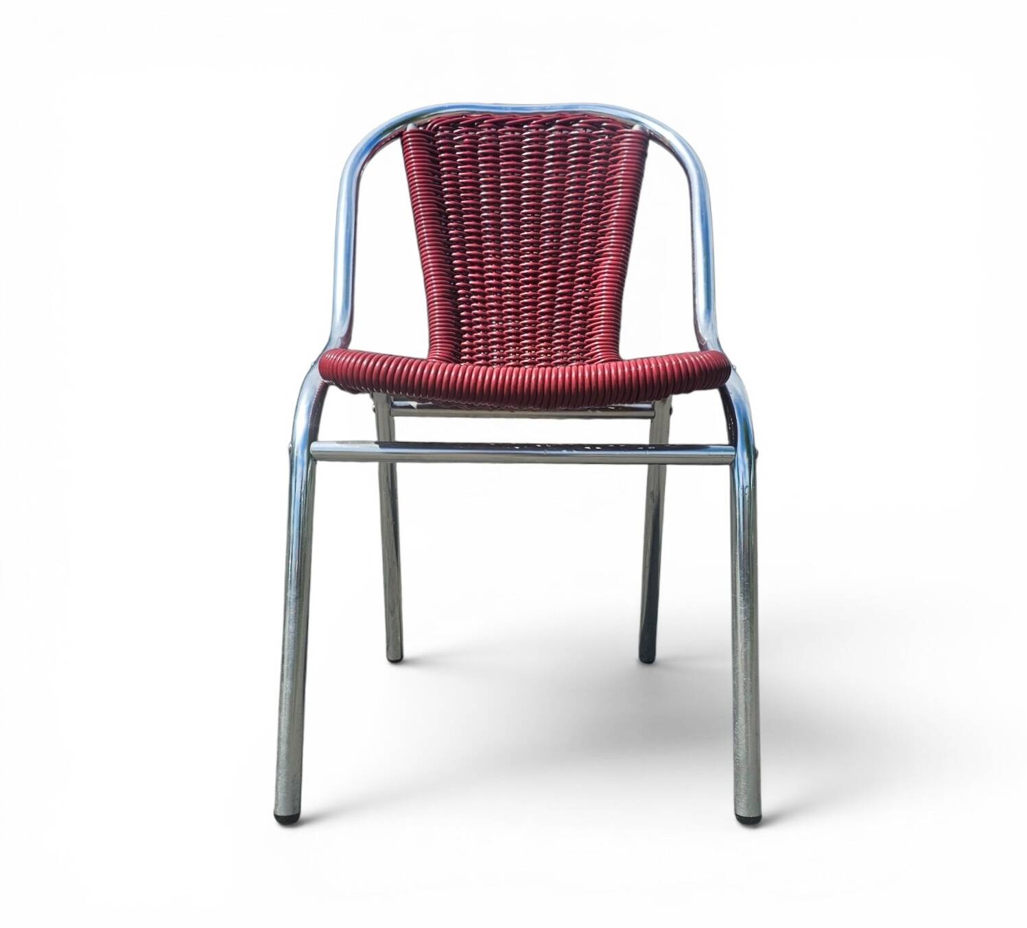 6 x red aluminium indoor/outdoor chair with synthetic weave (wicker/rattan look) 1980s