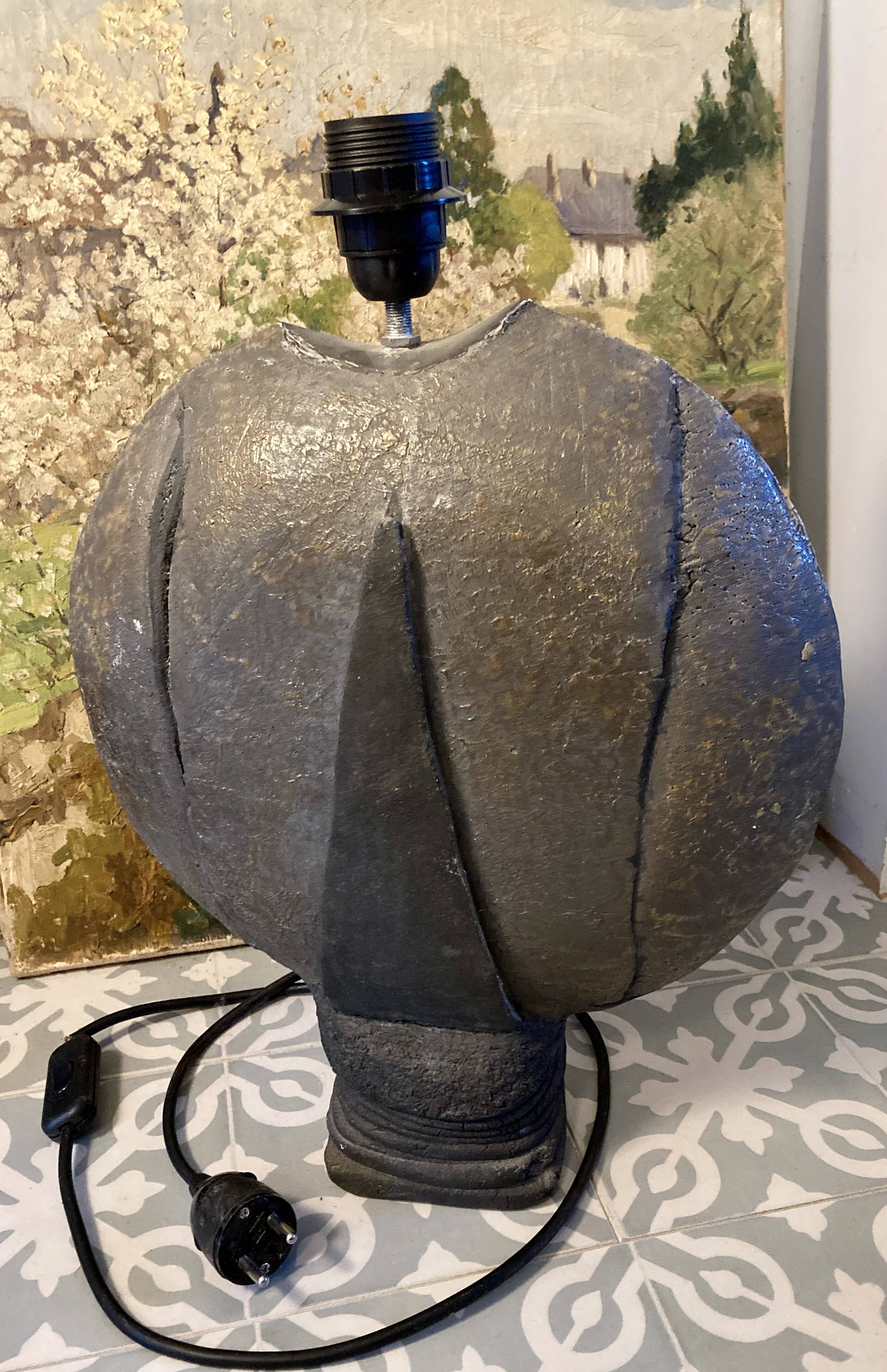 Ceramic lamp base - Vintage Raku grey/black