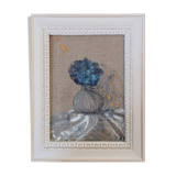 Painting on linen, blue hydrangea.