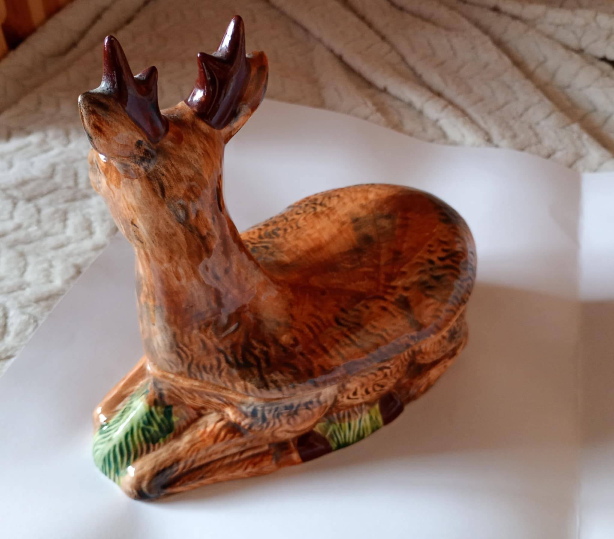 Michel Caugant Sixties Earthenware Glazed Deer Terrine Pâté Mold 25 cm