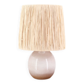 Beige ceramic lamp, raffia lampshade, 1960s