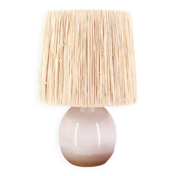 Beige ceramic lamp, raffia shade, 1960s.