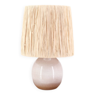 Beige ceramic lamp, raffia lampshade, 1960s