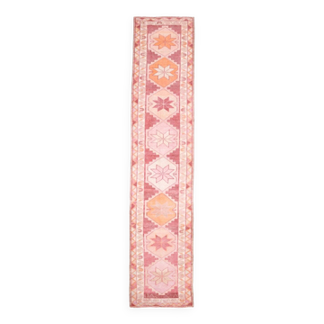 3x13 Rug For Kitchen Red Beige Oushak Vintage Runner Rug, 83x386Cm