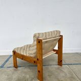 80s armchair with striped fabric and pine structure