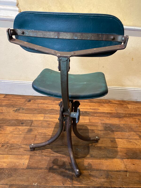 Chaise d'atelier industriel bienaise tissus vert 1951