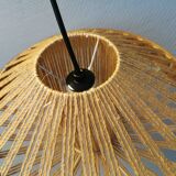 Teak veneer and hemp cord hanging lamp. Estimated 1950-60s