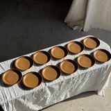Set of 11 small dessert plates in brown-striped stoneware from Sarreguemines.