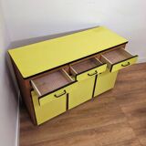 Buffet en enfilade vintage en formica jaune et bois
