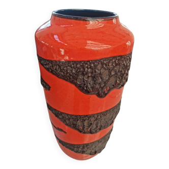 Vase de sol Fat Lava orange et noir, Allemagne de l'Ouest 1960