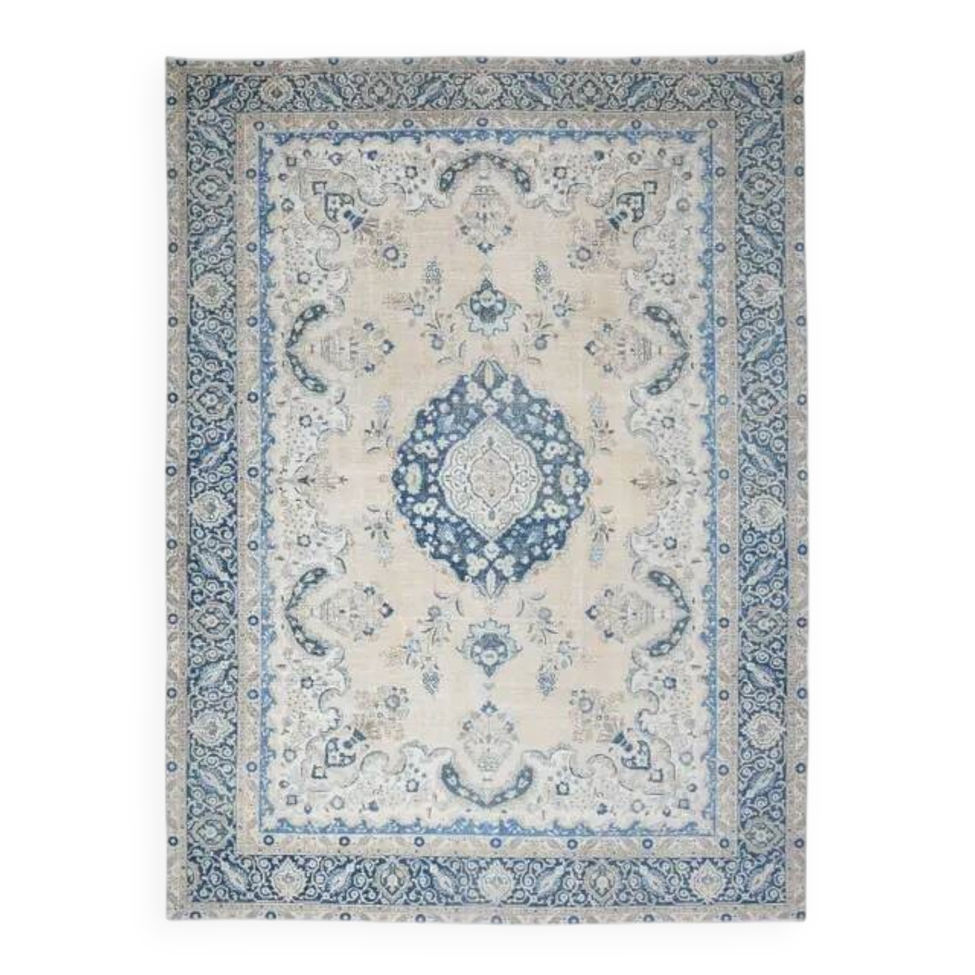 1970s Vintage Persian Handmade Wool Cotton Beige Area Rug 294x398