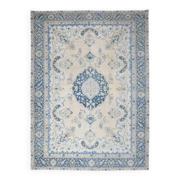 Tapis d'aire vintage persan fait main en laine et coton beige des années 1970 294x398