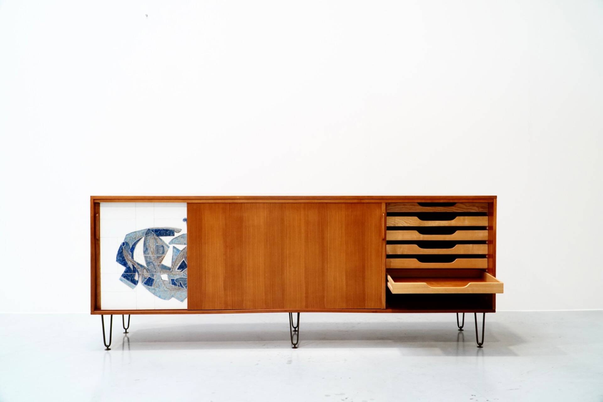 Alfred Hendrickx, Sideboard with Ceramic Art by Willy Meysmans