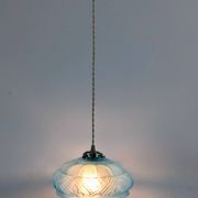 Suspension art déco en verre bleu et laiton