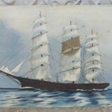 Oil on canvas signed sailboat boat 3 mats