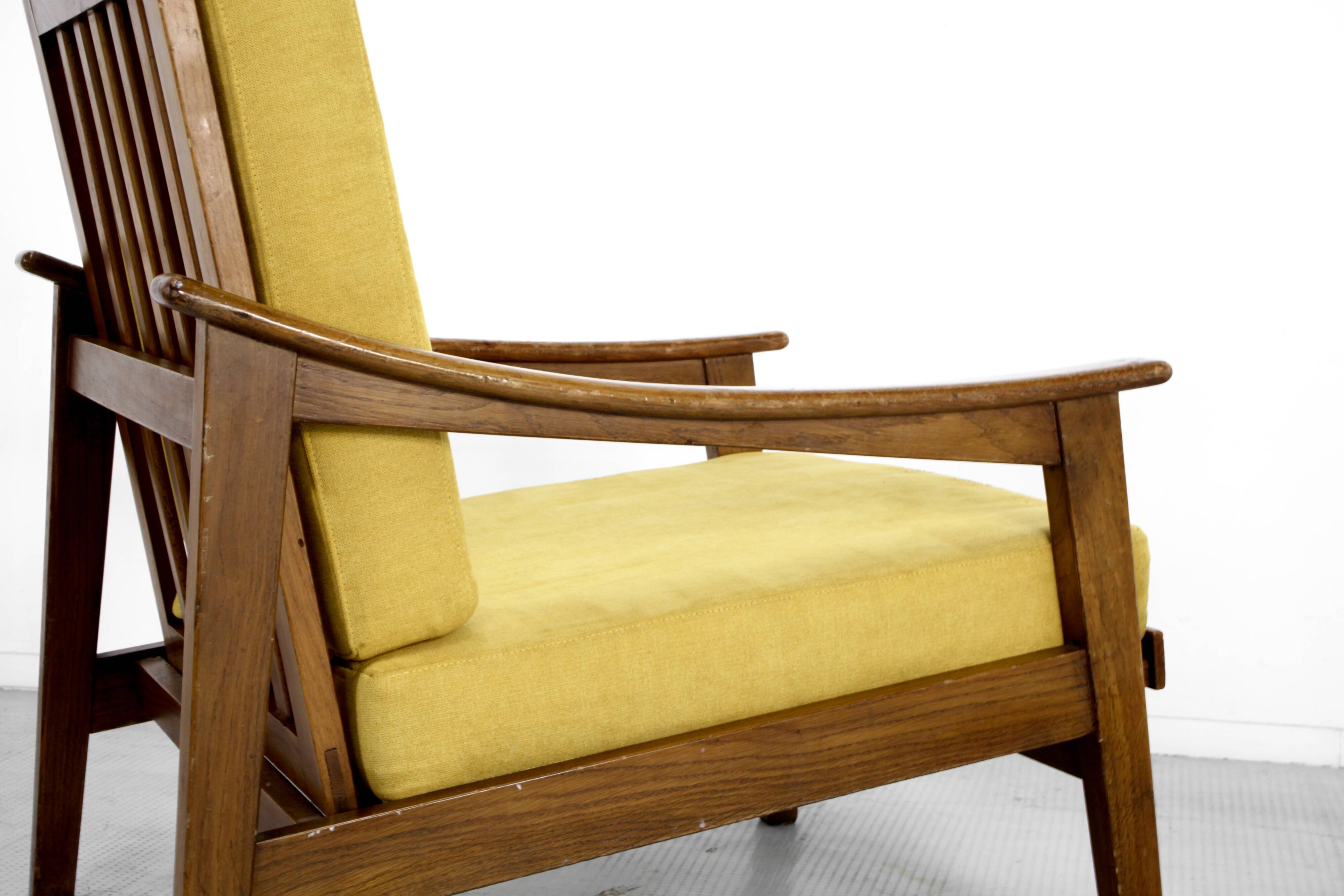 Midcentury Italian Armchair In Teak And Mustard Velvet.