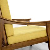 Midcentury Italian Armchair In Teak And Mustard Velvet.