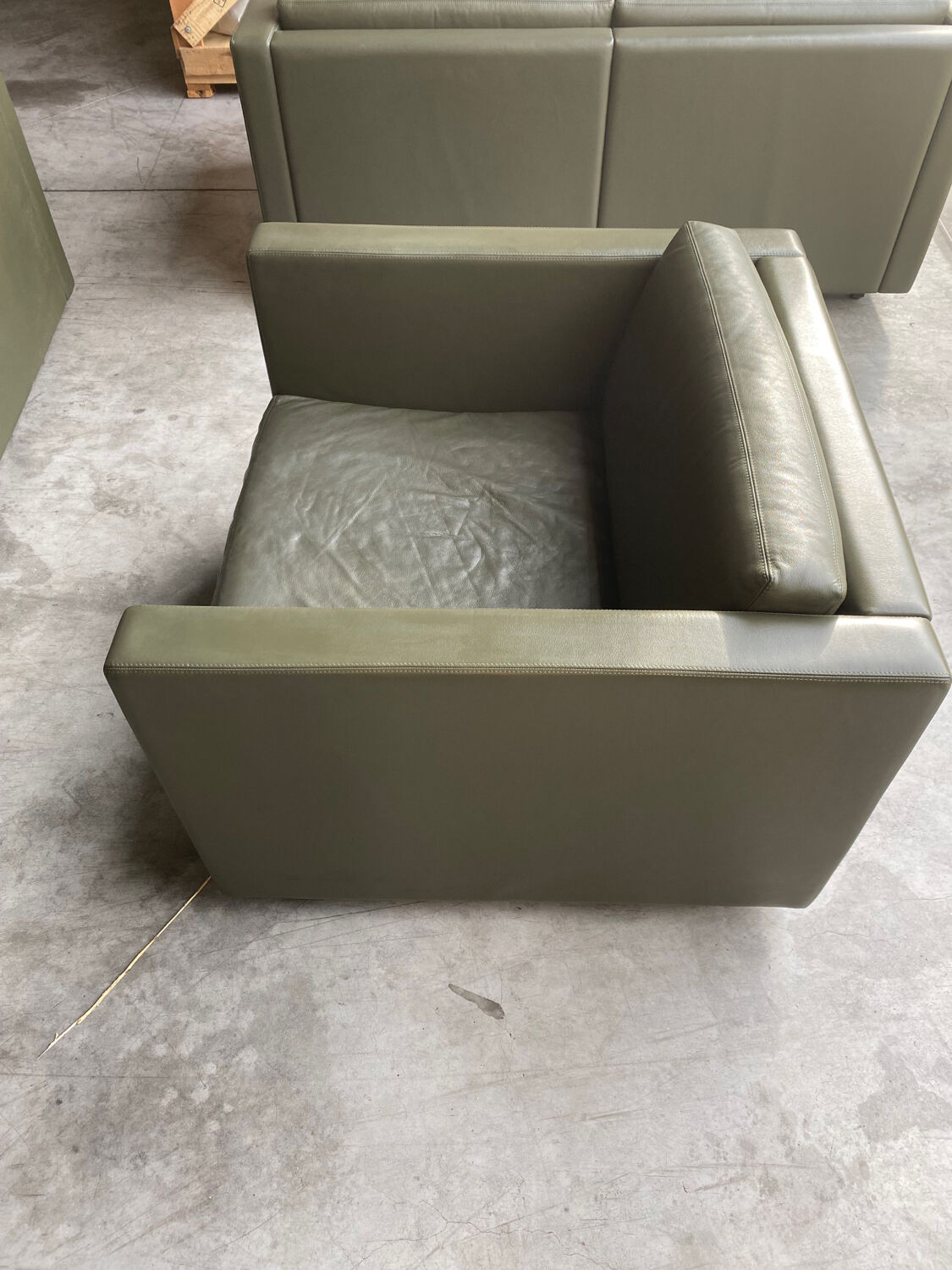 2-seater sofa and 2 armchairs set Pfister for Knoll khaki leather